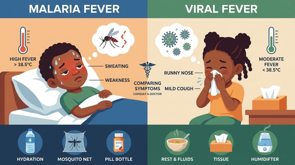 child fever causes malaria vs viral infection Nigeria