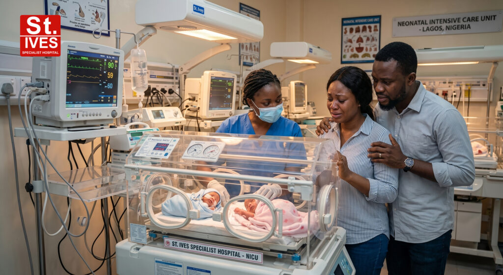 NICU nurse caring for premature baby in Nigeria hospital