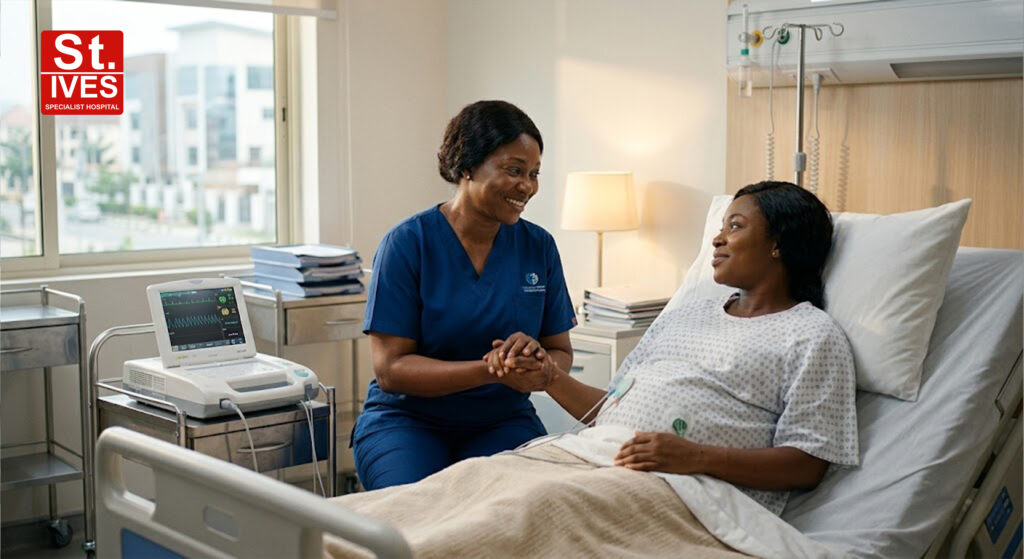 pregnancy care nurse supporting mother in Lagos hospital