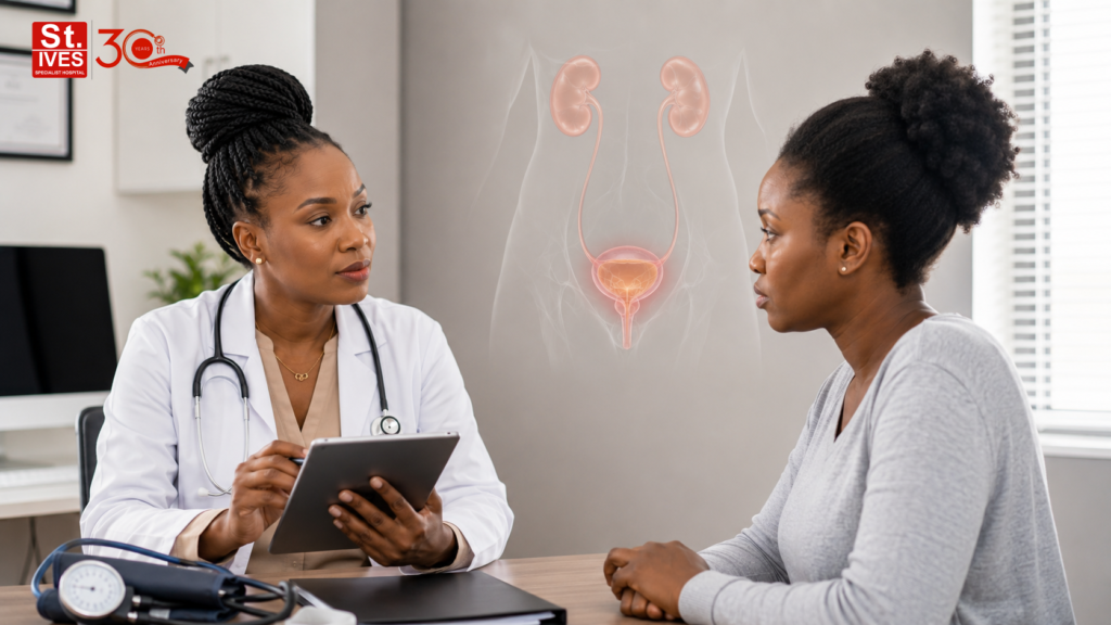Doctor assessing frequent urination causes and urinary symptoms